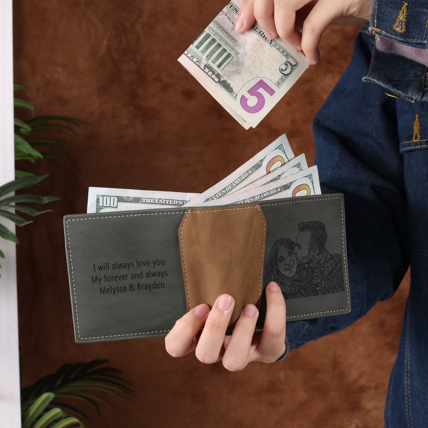 Individuelles Foto Portemonnaie für Männer, grau, personalisierte Geschenke