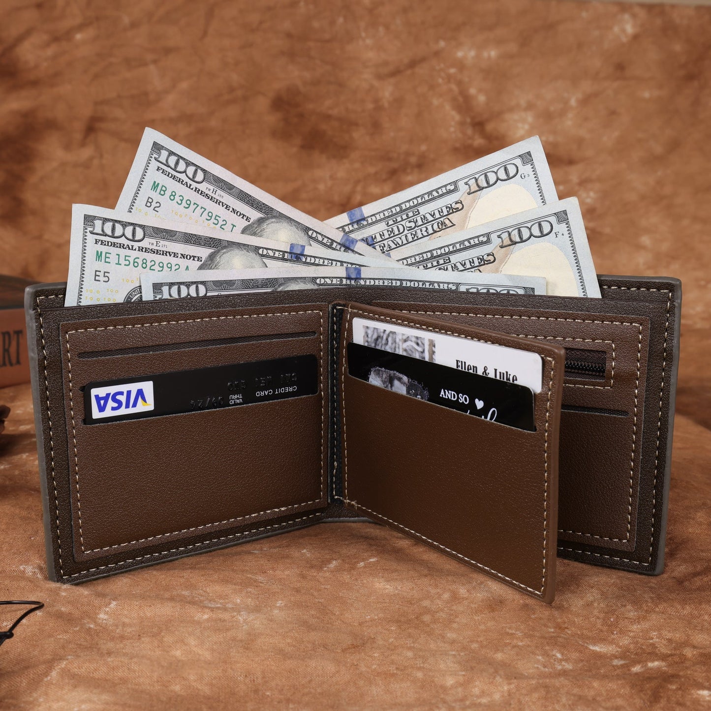 Individuelles Foto Portemonnaie für Männer, grau, personalisierte Geschenke