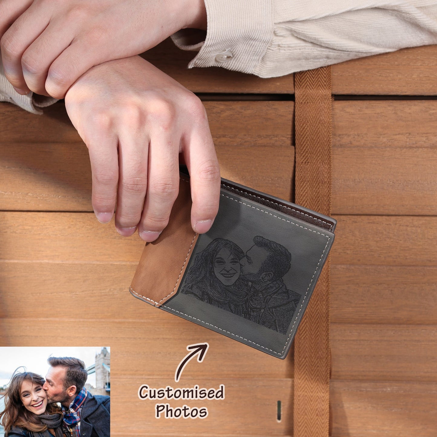 Individuelles Foto Portemonnaie für Männer, grau, personalisierte Geschenke