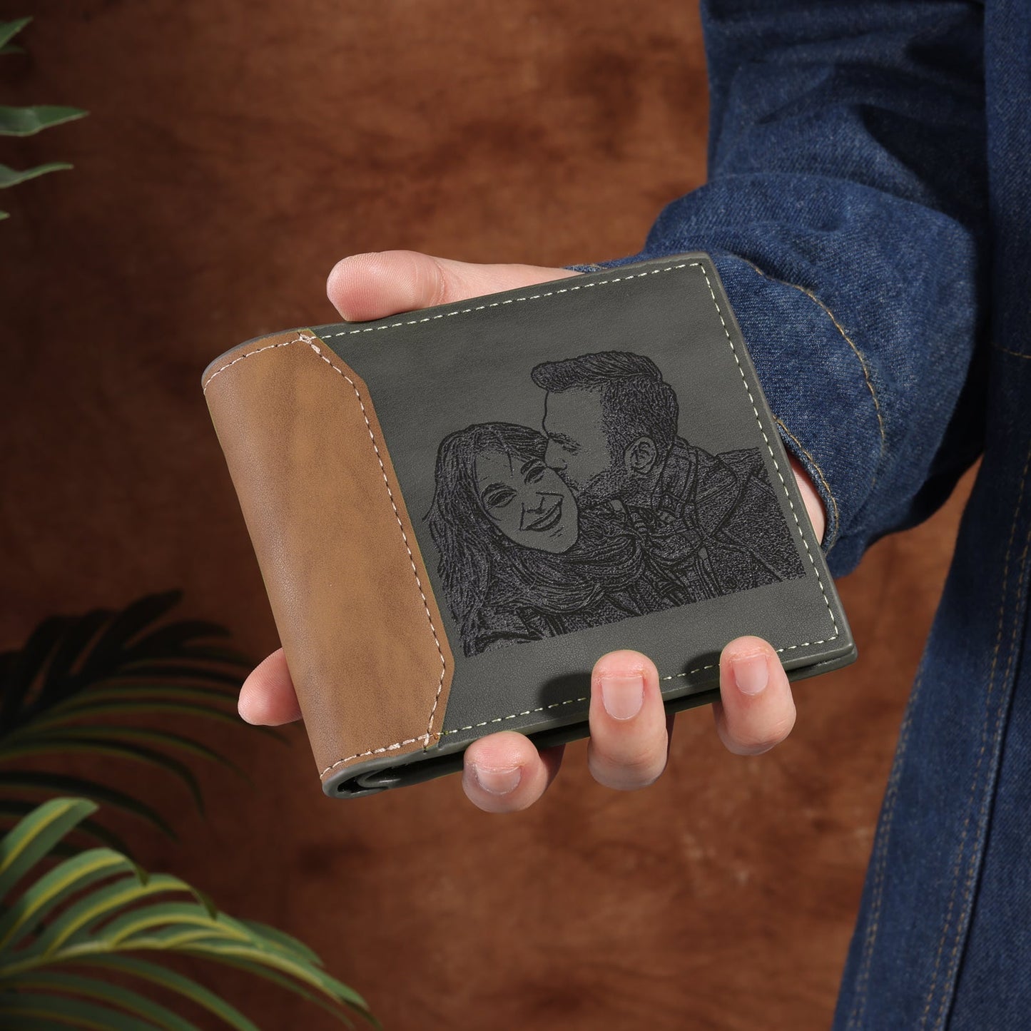 Individuelles Foto Portemonnaie für Männer, grau, personalisierte Geschenke
