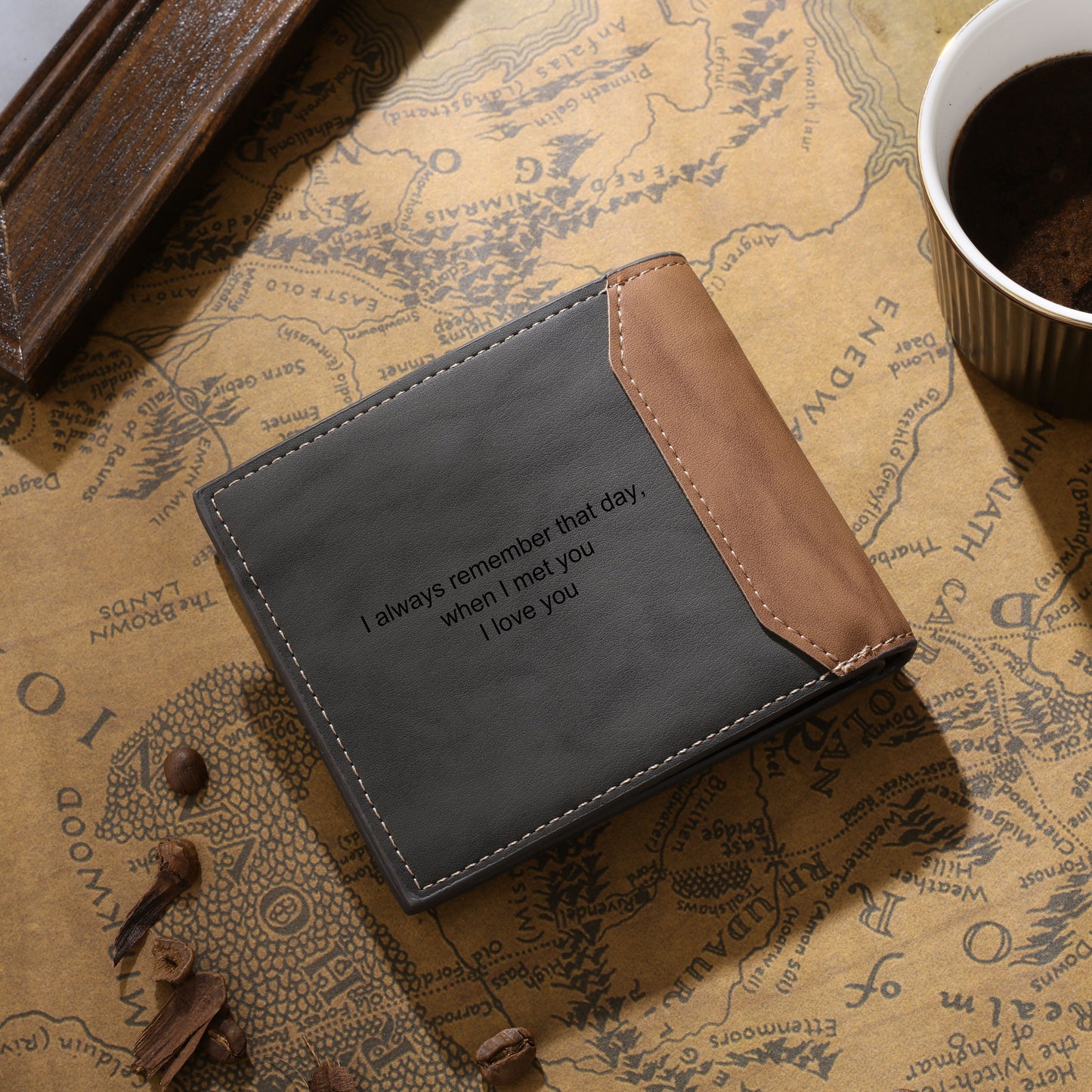 Individuelles Foto Portemonnaie für Männer, grau, personalisierte Geschenke