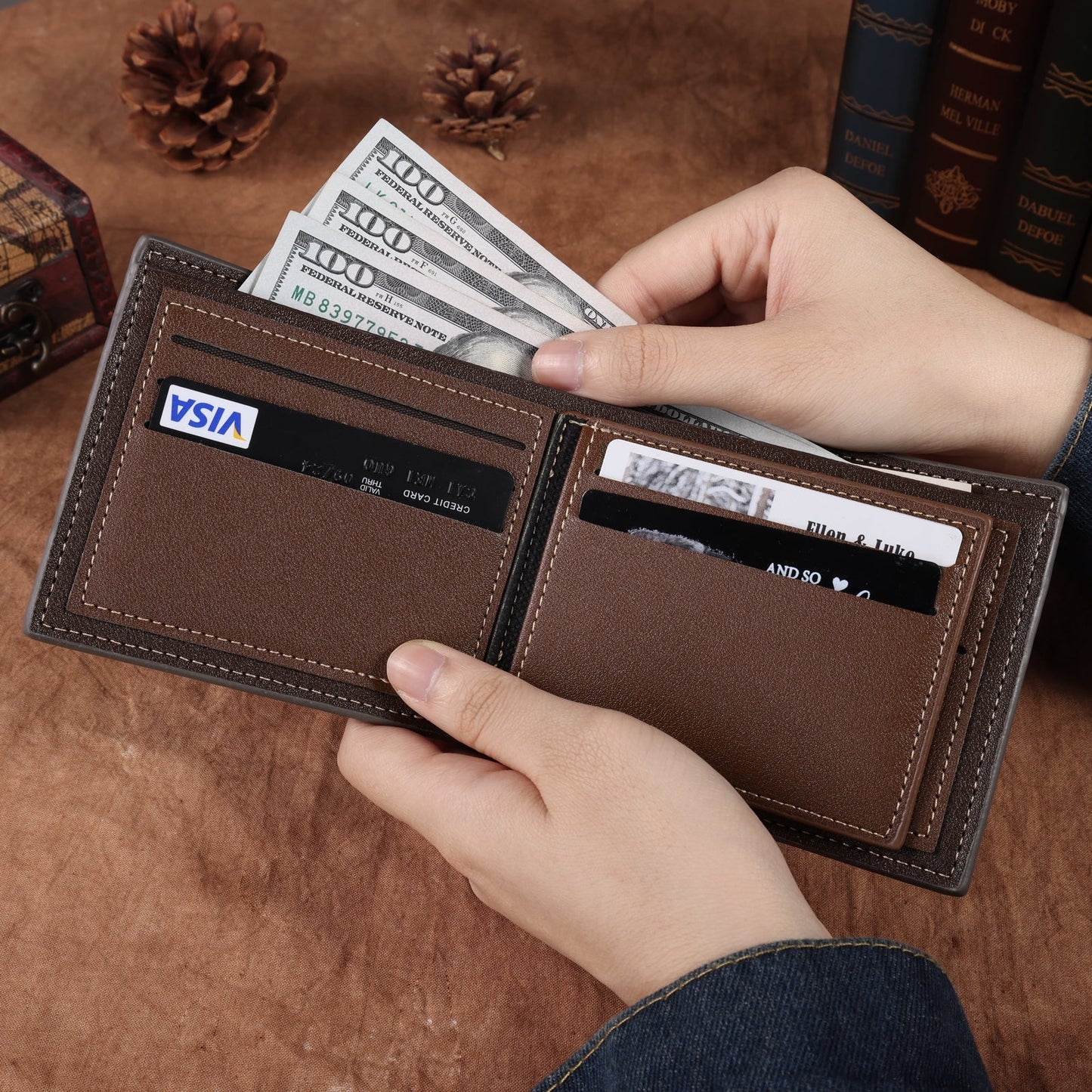 Individuelles Foto Portemonnaie für Männer, grau, personalisierte Geschenke